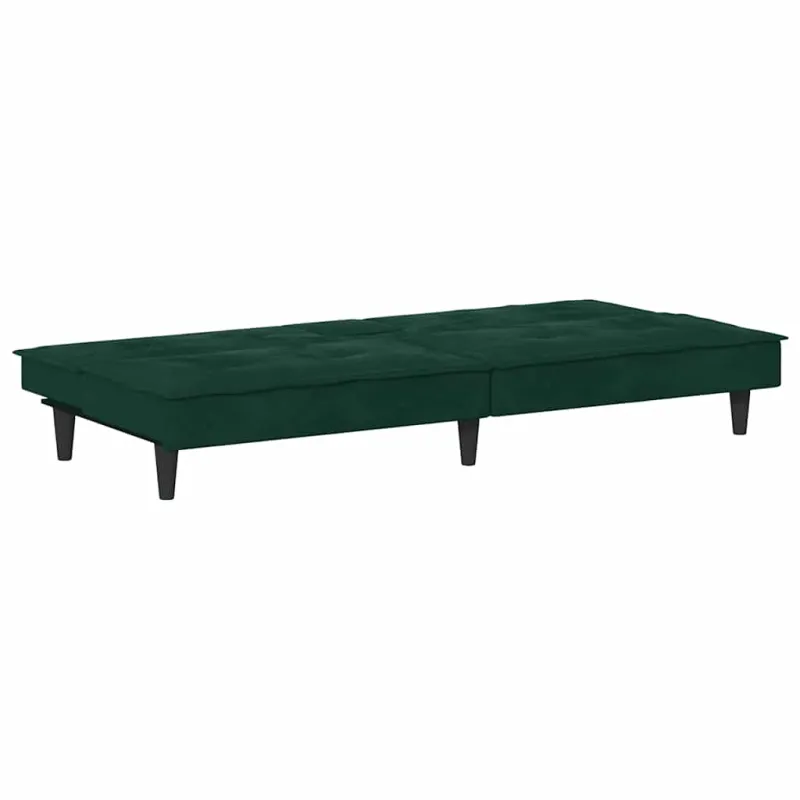 Sofa-lova su puodelių laikikliais, tamsiai žalia, aksomas