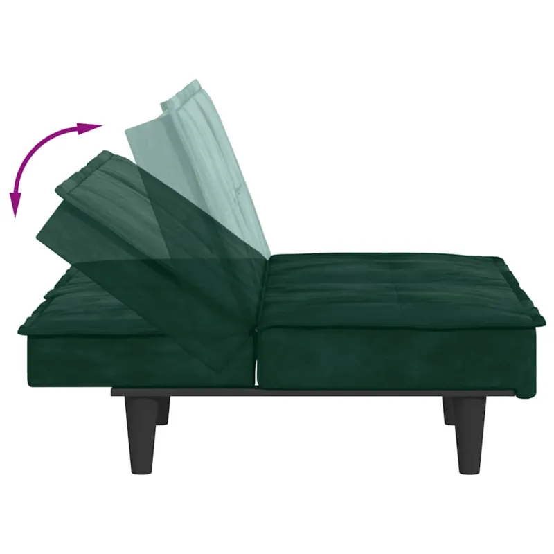 Sofa-lova su puodelių laikikliais, tamsiai žalia, aksomas
