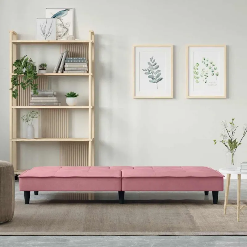 Sofa-lova su puodelių laikikliais, rožinės spalvos, aksomas