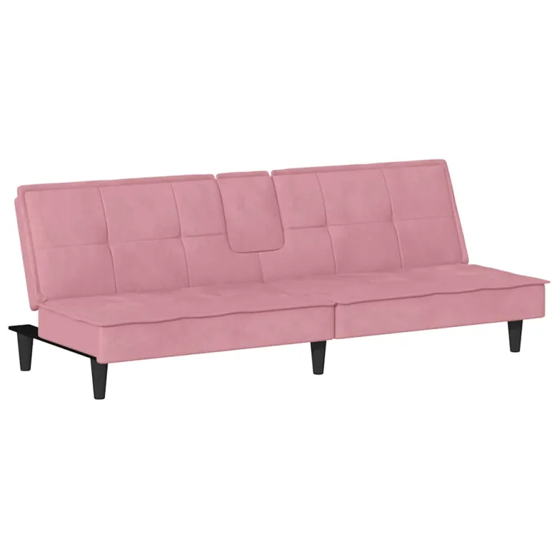 Sofa-lova su puodelių laikikliais, rožinės spalvos, aksomas