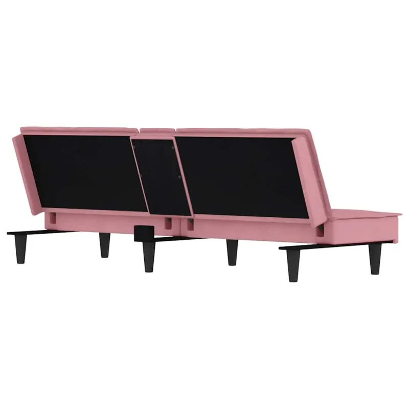 Sofa-lova su puodelių laikikliais, rožinės spalvos, aksomas