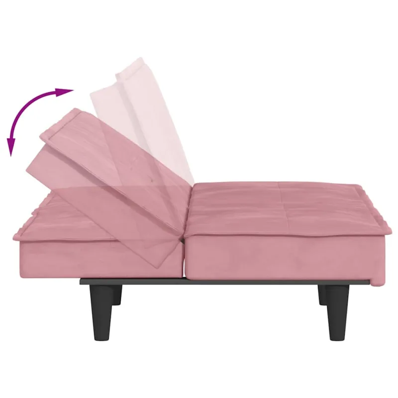 Sofa-lova su puodelių laikikliais, rožinės spalvos, aksomas