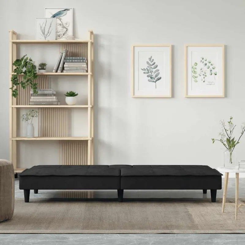 Sofa-lova su puodelių laikikliais, juodos spalvos, aksomas
