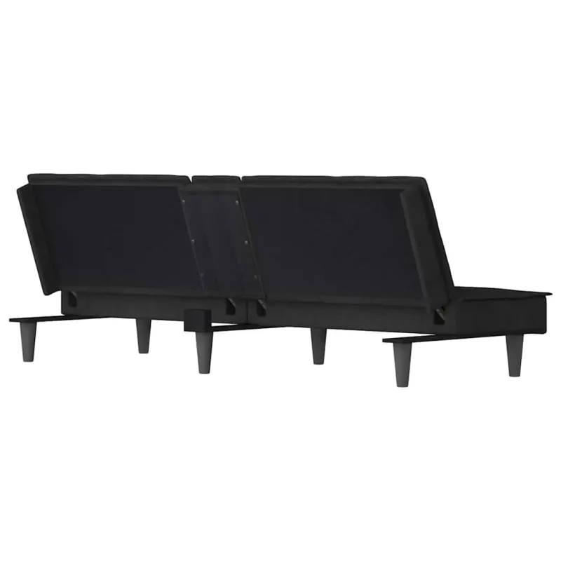 Sofa-lova su puodelių laikikliais, juodos spalvos, aksomas