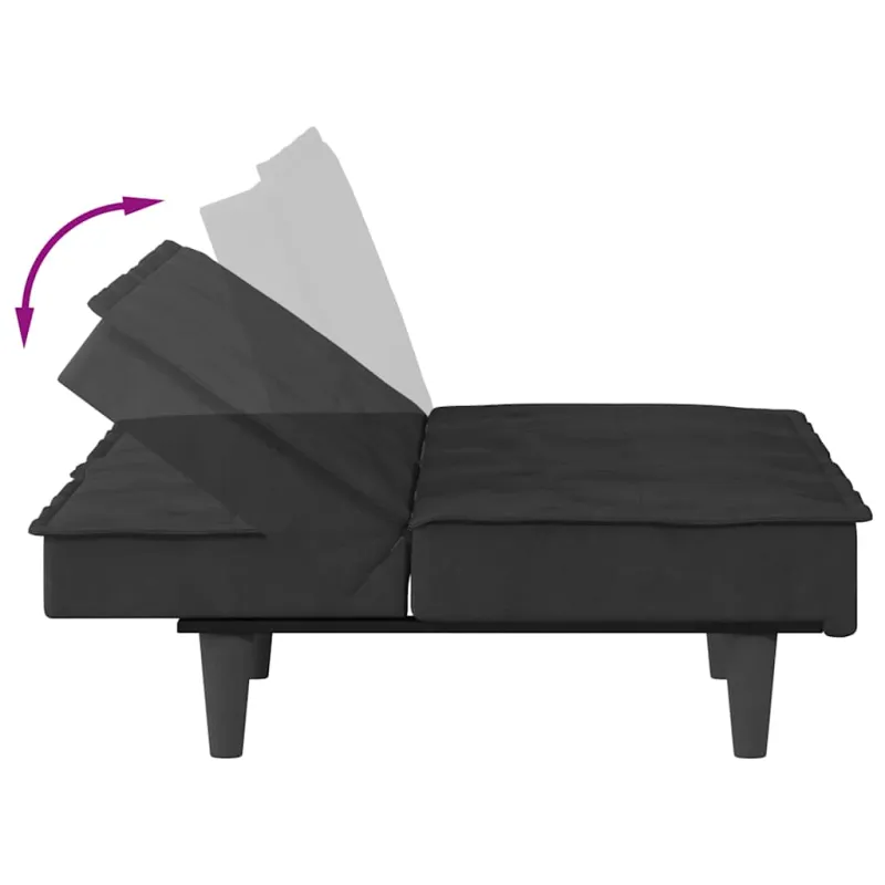 Sofa-lova su puodelių laikikliais, juodos spalvos, aksomas
