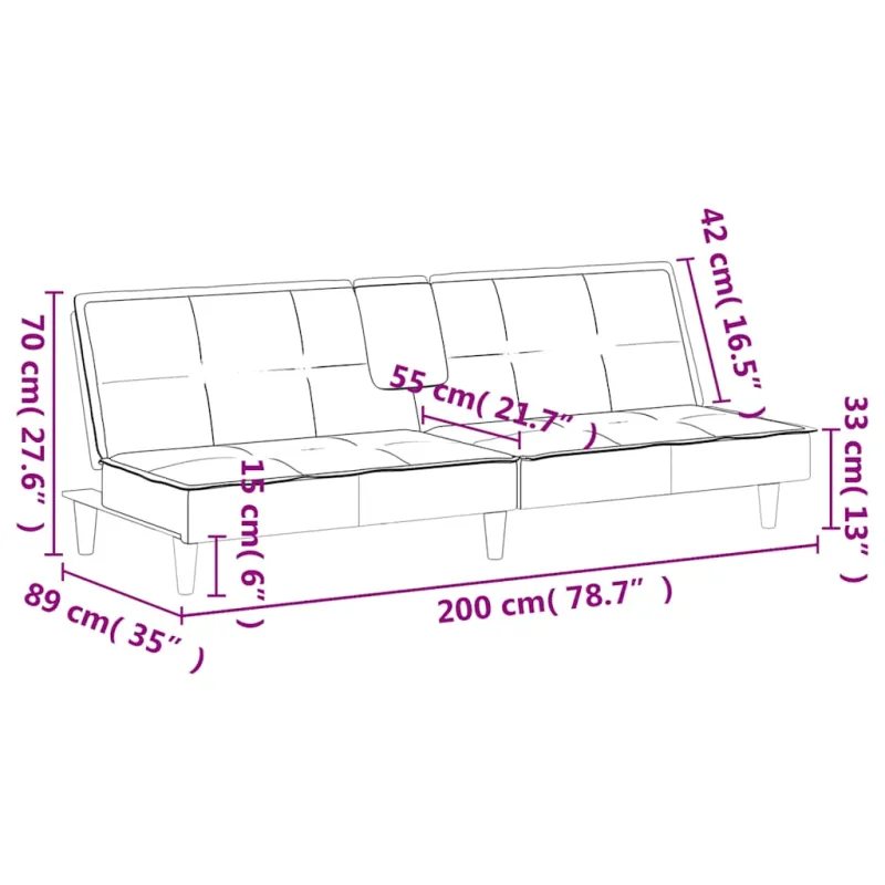 Sofa-lova su puodelių laikikliais, juodos spalvos, aksomas