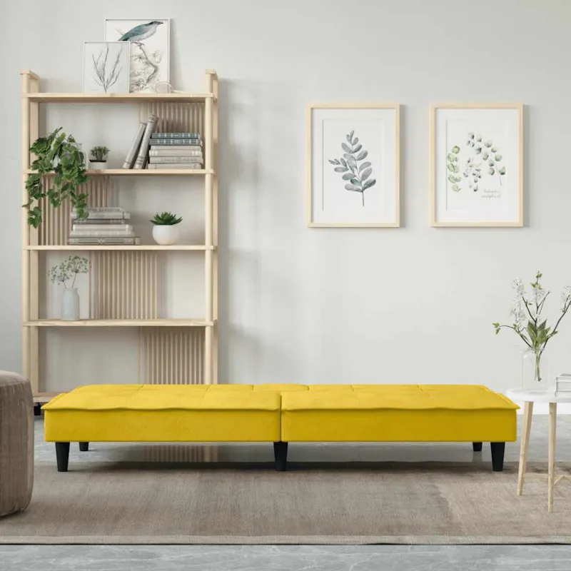 Sofa-lova su puodelių laikikliais, geltonos spalvos, aksomas
