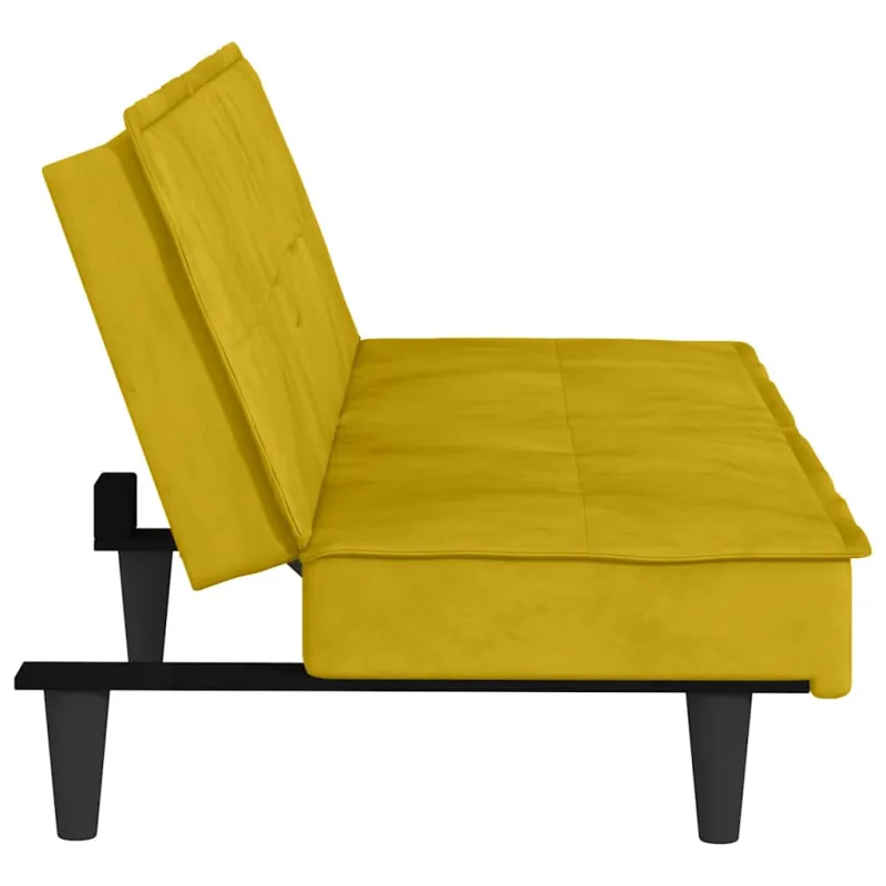Sofa-lova su puodelių laikikliais, geltonos spalvos, aksomas
