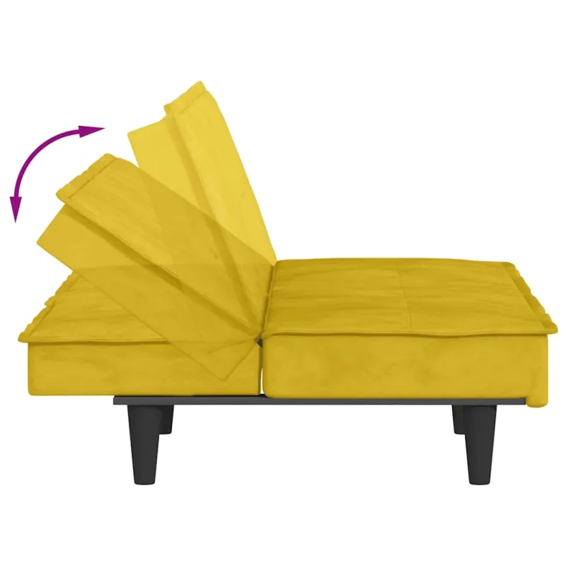 Sofa-lova su puodelių laikikliais, geltonos spalvos, aksomas
