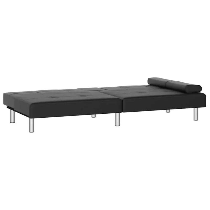 Sofa-lova su puodelių laikikliais, juodos spalvos, dirbtinė oda