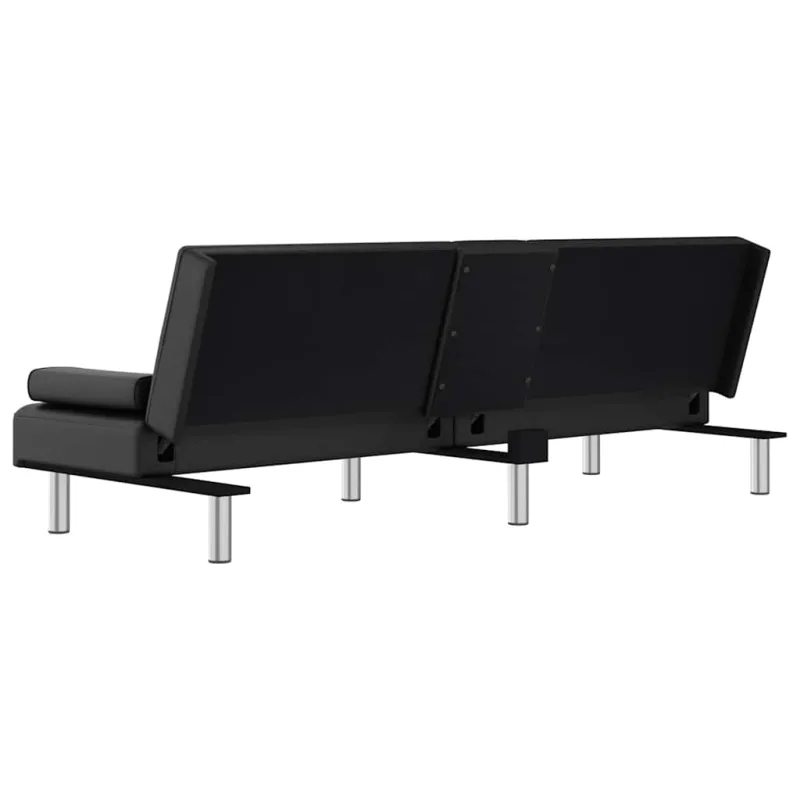 Sofa-lova su puodelių laikikliais, juodos spalvos, dirbtinė oda