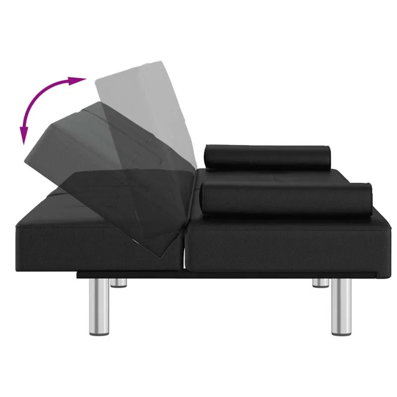 Sofa-lova su puodelių laikikliais, juodos spalvos, dirbtinė oda