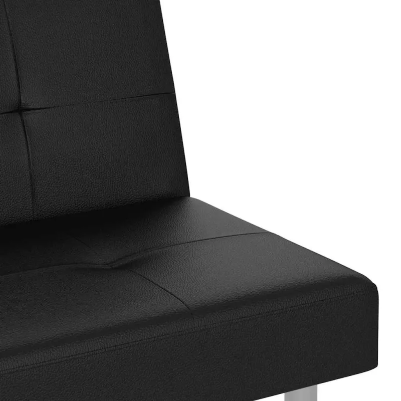 Sofa-lova su puodelių laikikliais, juodos spalvos, dirbtinė oda