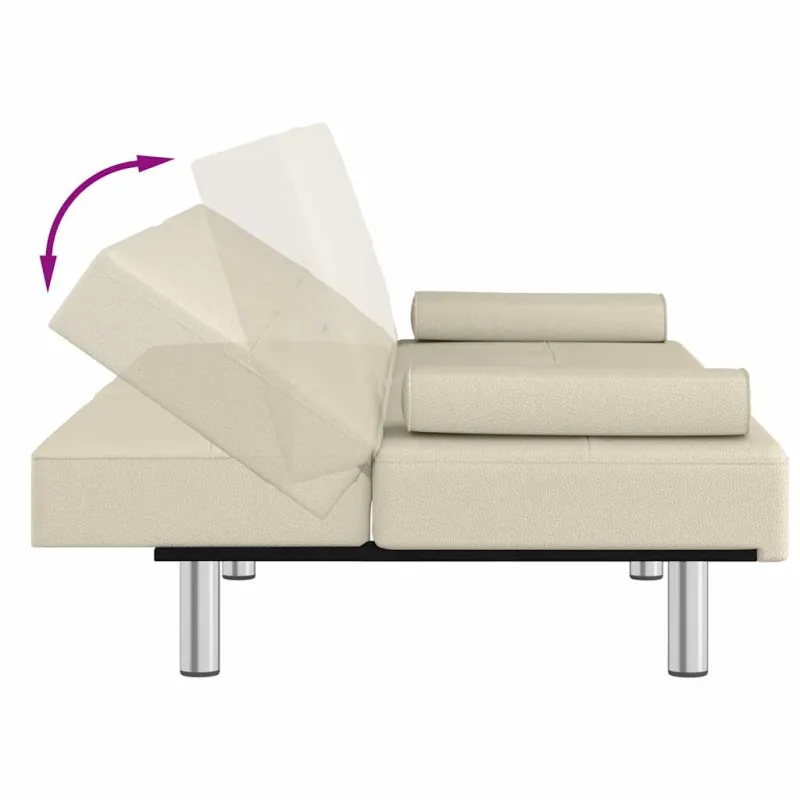Sofa-lova su puodelių laikikliais, kreminė, dirbtinė oda