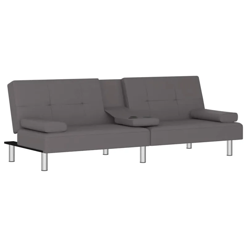 Sofa-lova su puodelių laikikliais, pilkos spalvos, dirbtinė oda