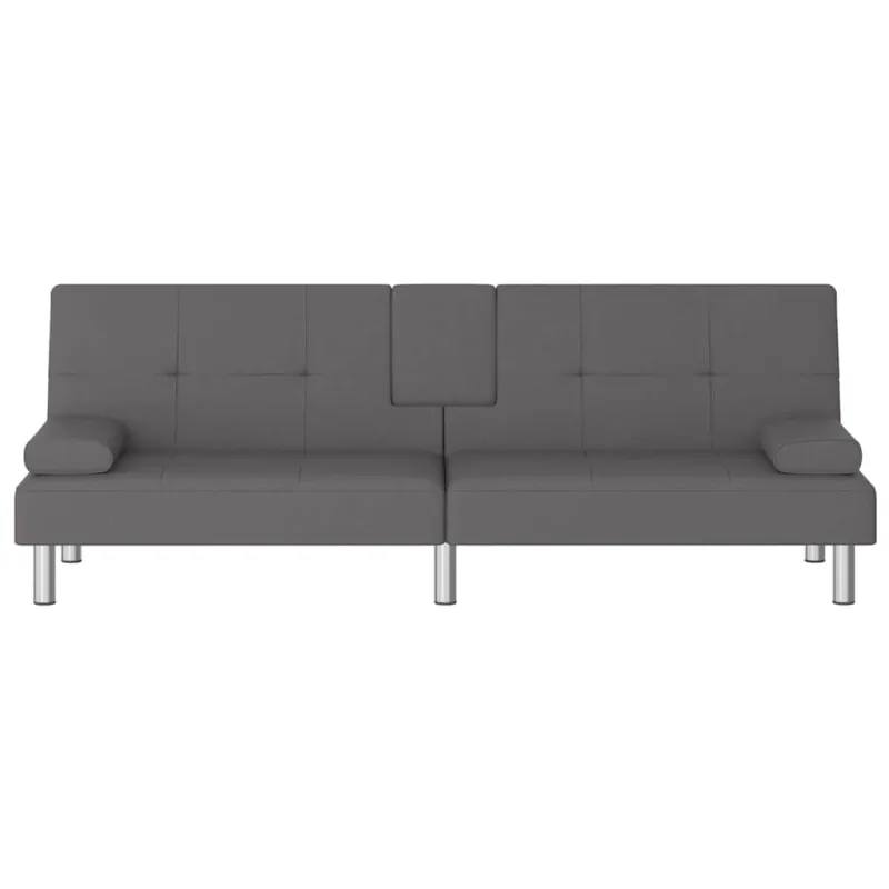 Sofa-lova su puodelių laikikliais, pilkos spalvos, dirbtinė oda