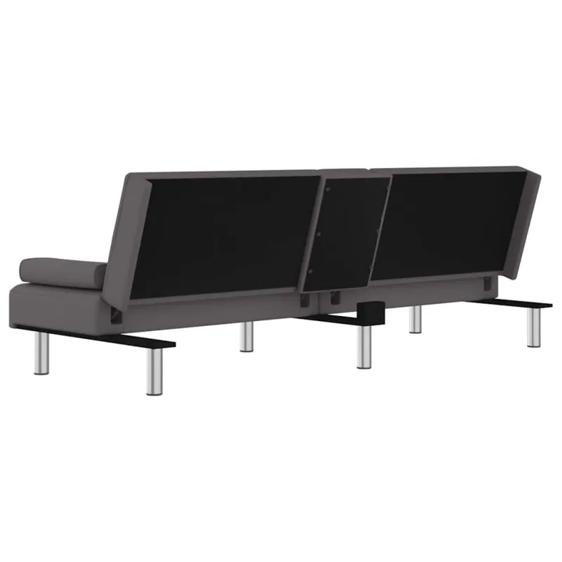 Sofa-lova su puodelių laikikliais, pilkos spalvos, dirbtinė oda