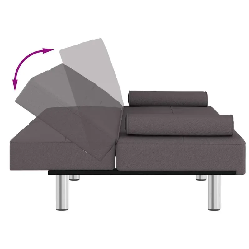 Sofa-lova su puodelių laikikliais, pilkos spalvos, dirbtinė oda