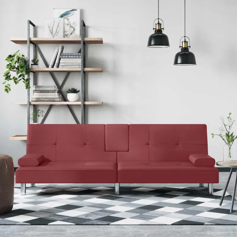 Sofa-lova su puodelių laikikliais, raudonojo vyno, dirbtinė oda