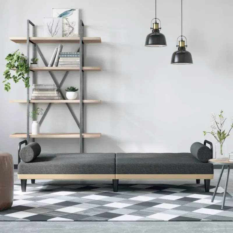 Sofa-lova su porankiais, tamsiai pilkos spalvos, audinys