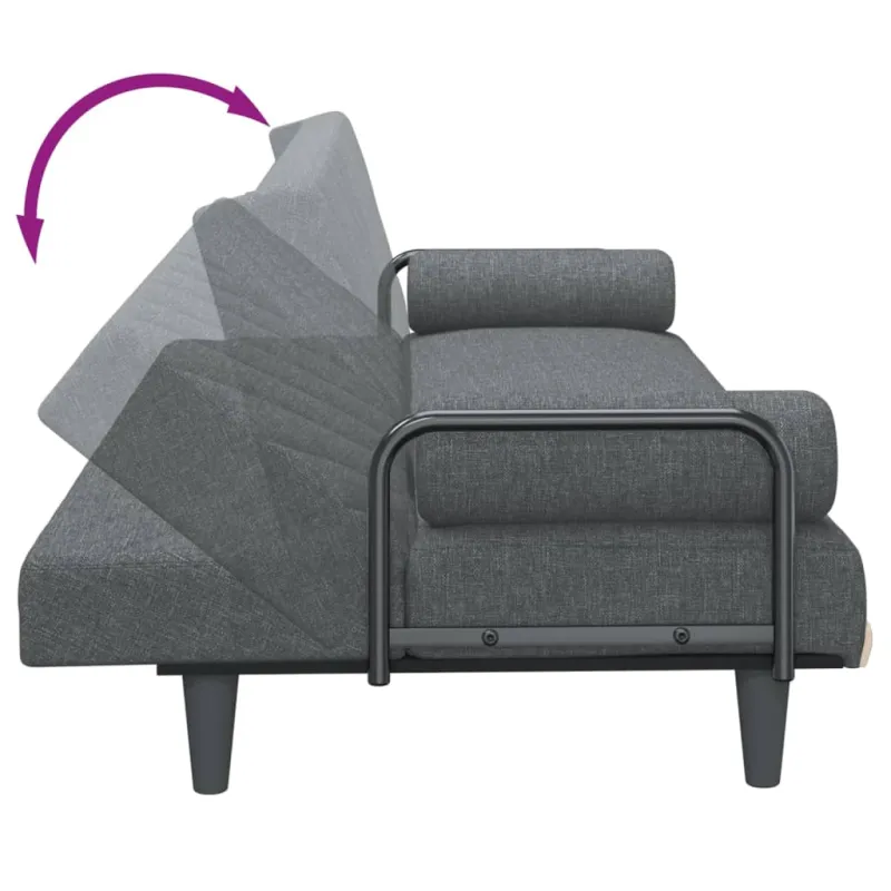 Sofa-lova su porankiais, tamsiai pilkos spalvos, audinys
