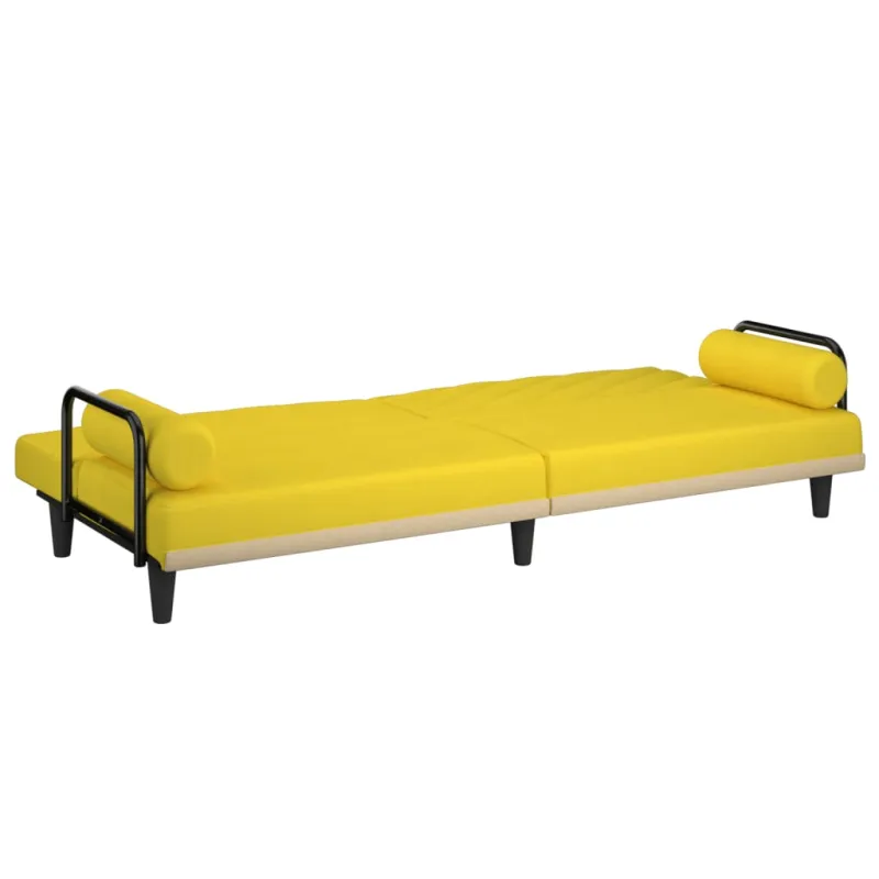 Sofa-lova su porankiais, šviesiai geltonos spalvos, audinys