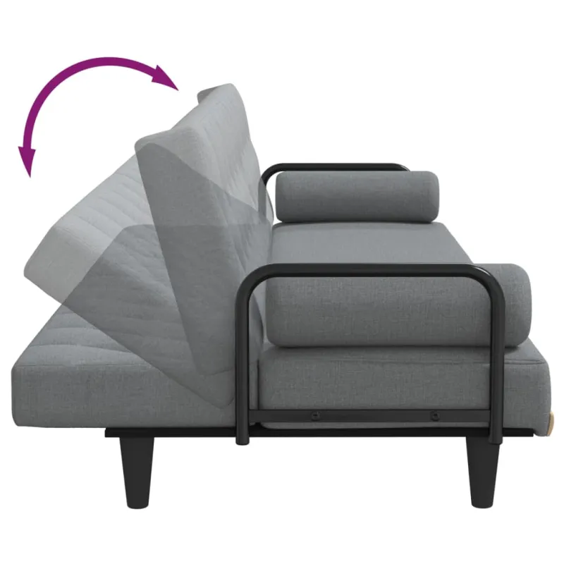 Sofa-lova su porankiais, šviesiai pilkos spalvos, audinys