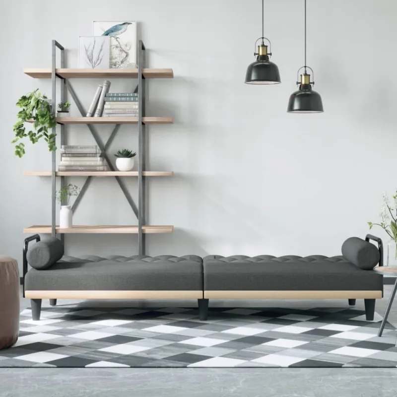 Sofa-lova su porankiais, tamsiai pilkos spalvos, audinys
