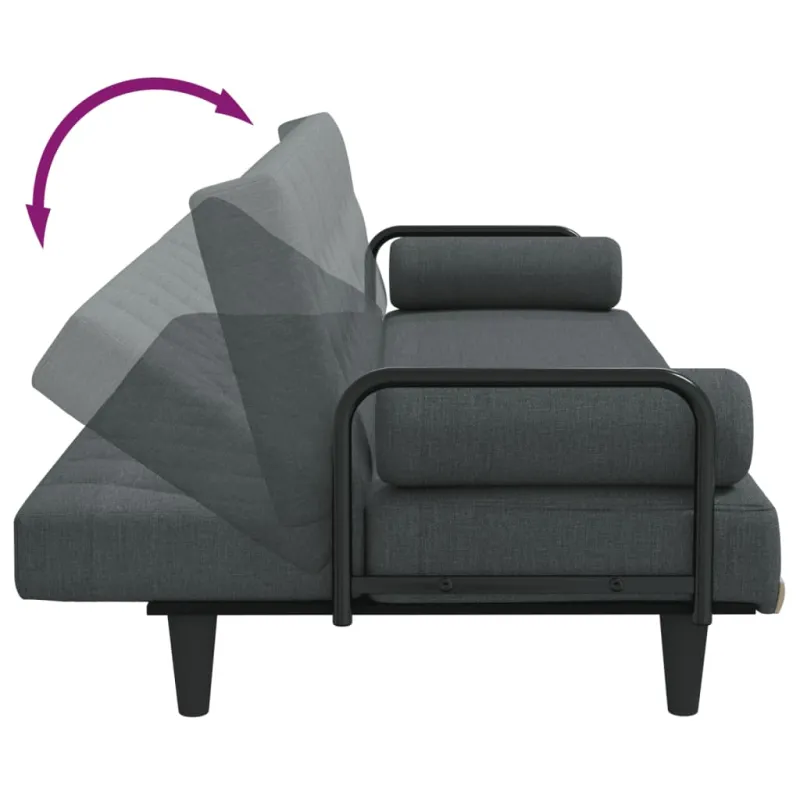 Sofa-lova su porankiais, tamsiai pilkos spalvos, audinys