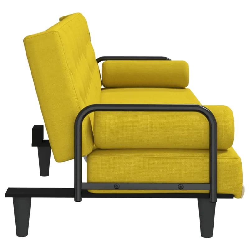 Sofa-lova su porankiais, šviesiai geltonos spalvos, audinys
