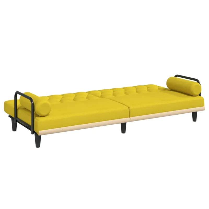 Sofa-lova su porankiais, šviesiai geltonos spalvos, audinys
