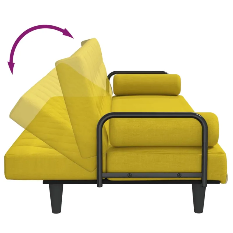 Sofa-lova su porankiais, šviesiai geltonos spalvos, audinys