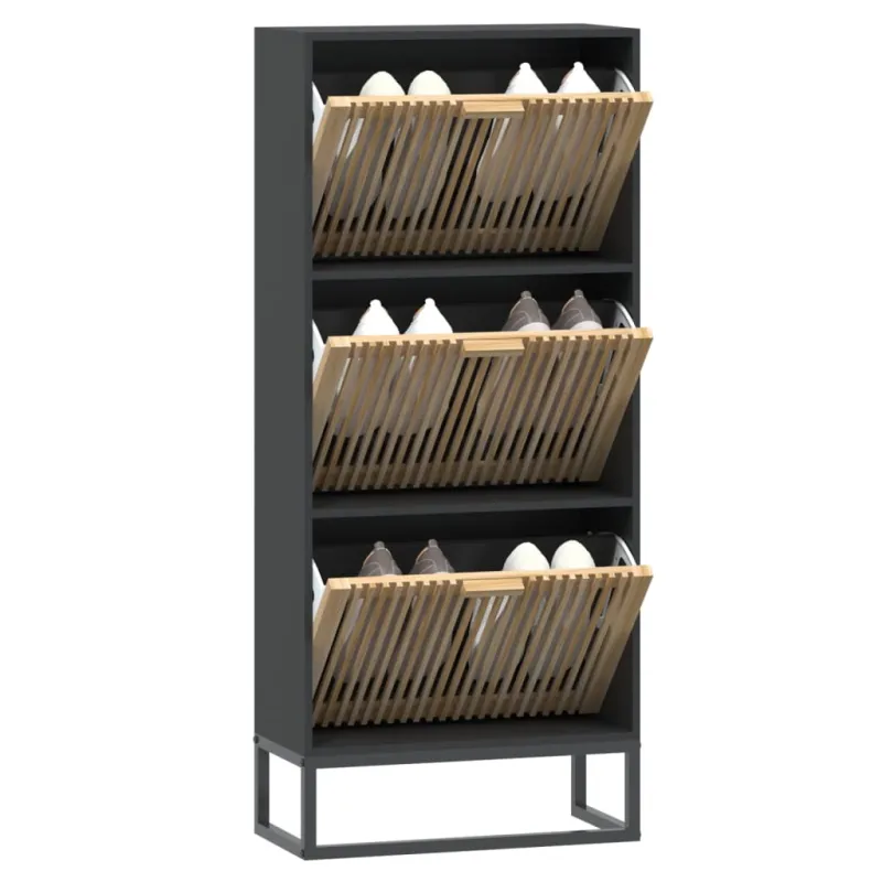 Spintelė batams, juodos spalvos, 52x25x120cm, apdirbta mediena