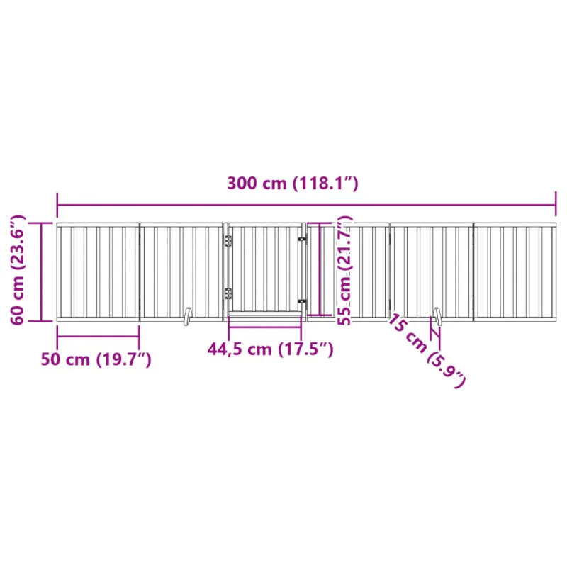 Šunų varteliai su sulankstomomis durelėmis, 6 panelės, 300 cm, tuopos mediena