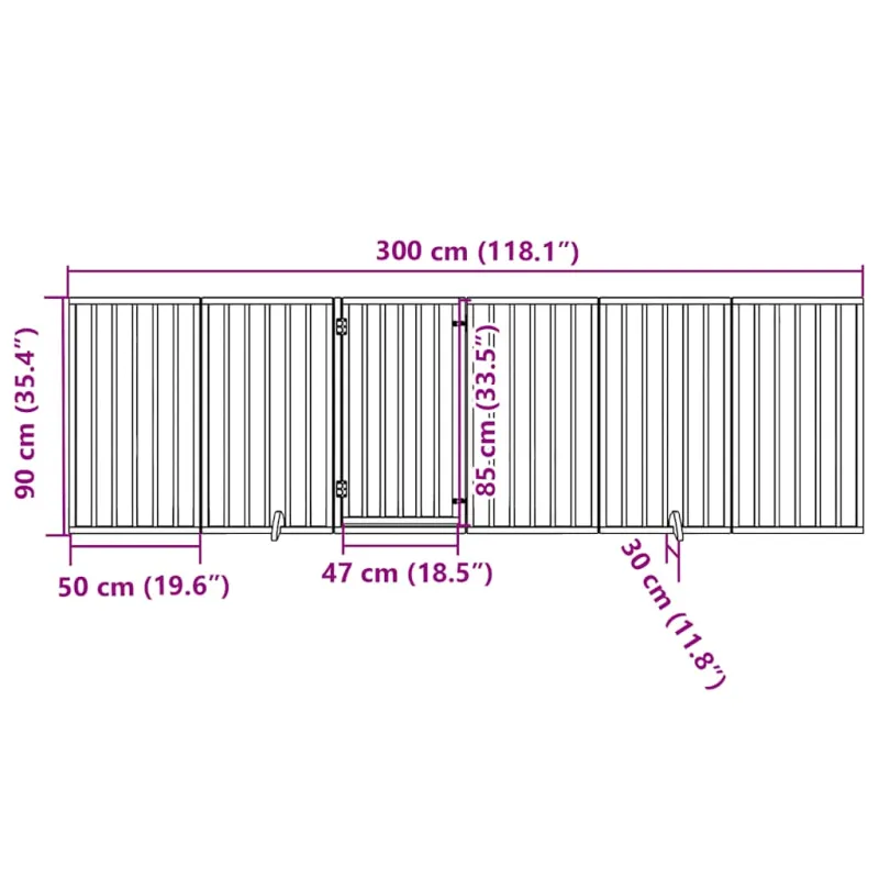 Šunų varteliai su sulankstomomis durelėmis, 6 panelės, 300 cm, tuopos mediena