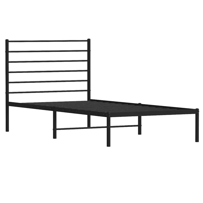 Metalinis lovos rėmas su galvūgaliu, juodos spalvos, 107x203cm