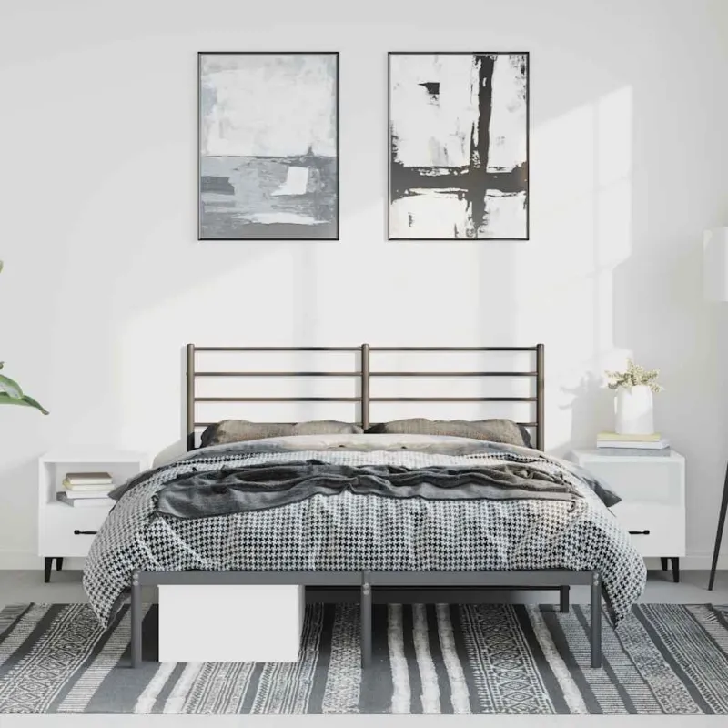 Metalinis lovos rėmas su galvūgaliu, juodos spalvos, 150x200cm