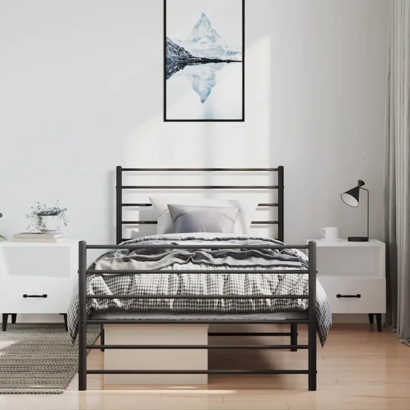 Lovos rėmas su galvūgaliu/kojūgaliu, juodas, 100x190cm, metalas
