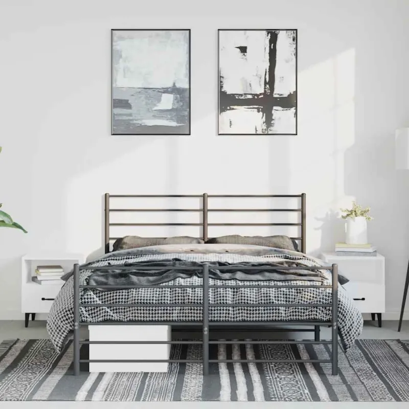 Lovos rėmas su galvūgaliu/kojūgaliu, juodas, 135x190cm, metalas