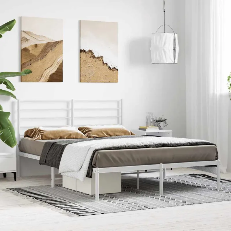 Metalinis lovos rėmas su galvūgaliu, baltos spalvos, 160x200cm