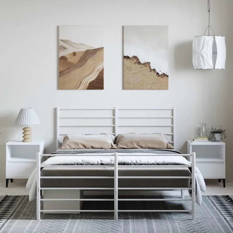 Lovos rėmas su galvūgaliu/kojūgaliu, baltas, 135x190cm, metalas
