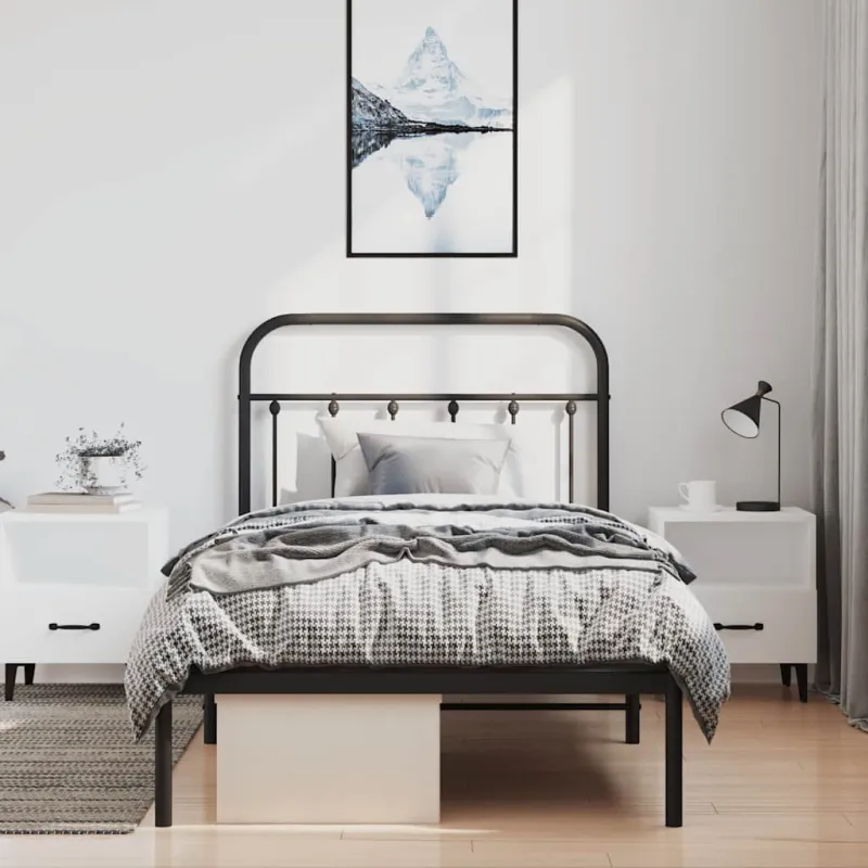 Metalinis lovos rėmas su galvūgaliu, juodos spalvos, 100x200cm