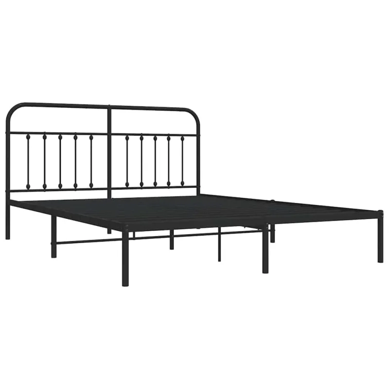 Metalinis lovos rėmas su galvūgaliu, juodos spalvos, 183x213cm