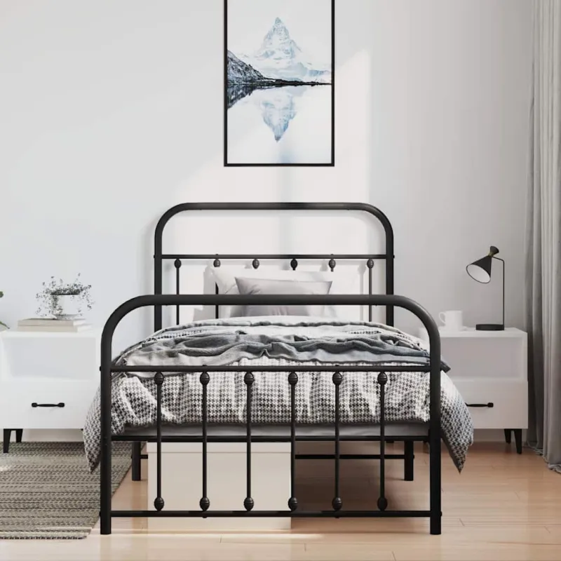 Lovos rėmas su galvūgaliu/kojūgaliu, juodas, 100x190cm, metalas