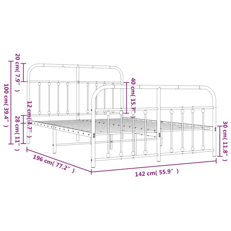 Lovos rėmas su galvūgaliu/kojūgaliu, juodas, 135x190cm, metalas