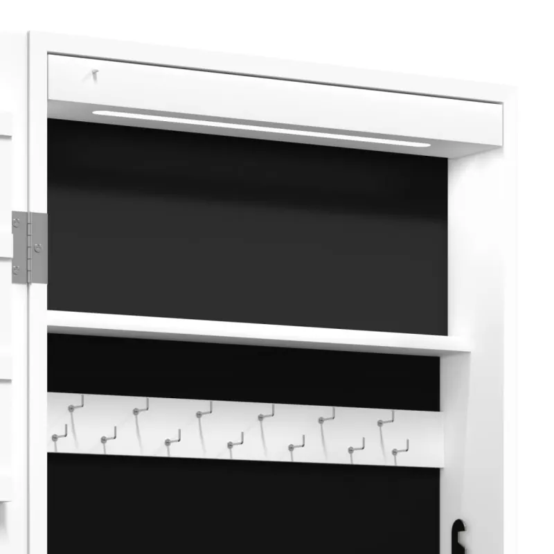 Veidrodinė papuošalų spintelė su LED apšvietimu, baltos spalvos
