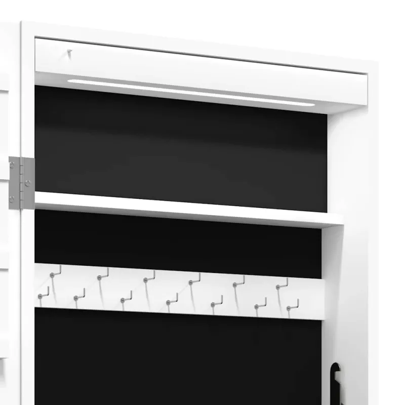 Veidrodinė papuošalų spintelė su LED apšvietimu, baltos spalvos
