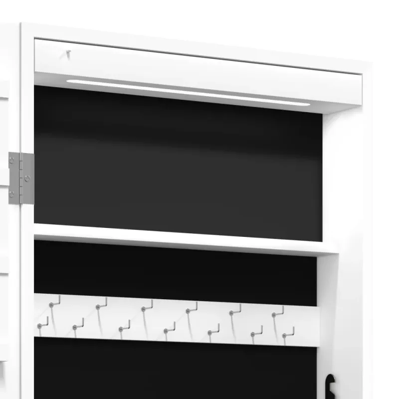 Veidrodinė papuošalų spintelė su LED apšvietimu, baltos spalvos