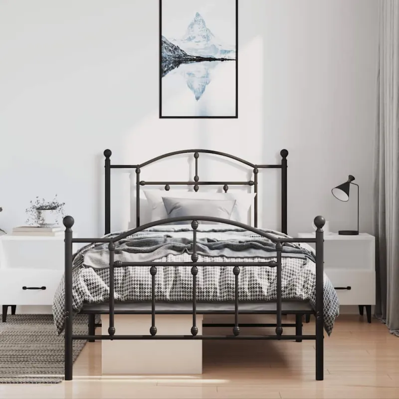 Lovos rėmas su galvūgaliu/kojūgaliu, juodas, 100x200cm, metalas