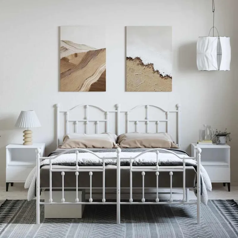 Lovos rėmas su galvūgaliu/kojūgaliu, baltas, 135x190cm, metalas